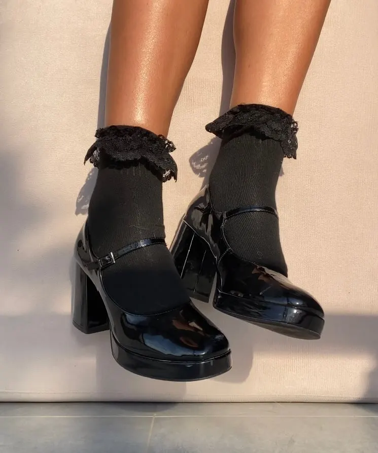 Black babydoll socks with lace frills